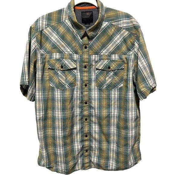 Lot Of 2 Mens 511 Tactical Shirt Large Plaid Short Sleeve Vented Green Blue - Picture 4 of 11